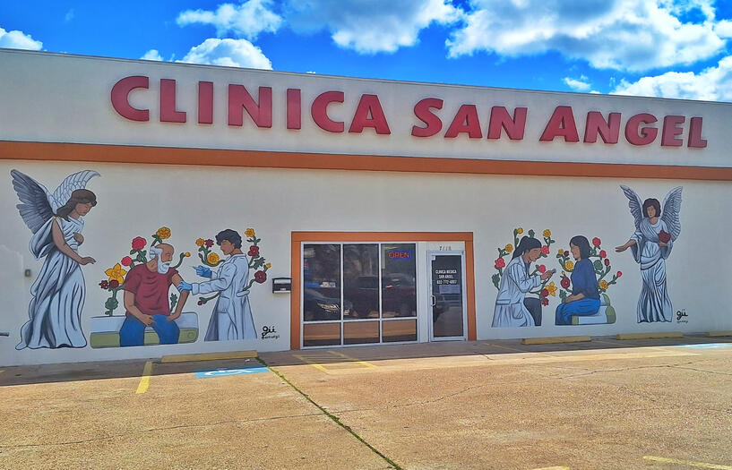 A mural about angels being present in a doctor appointment.
