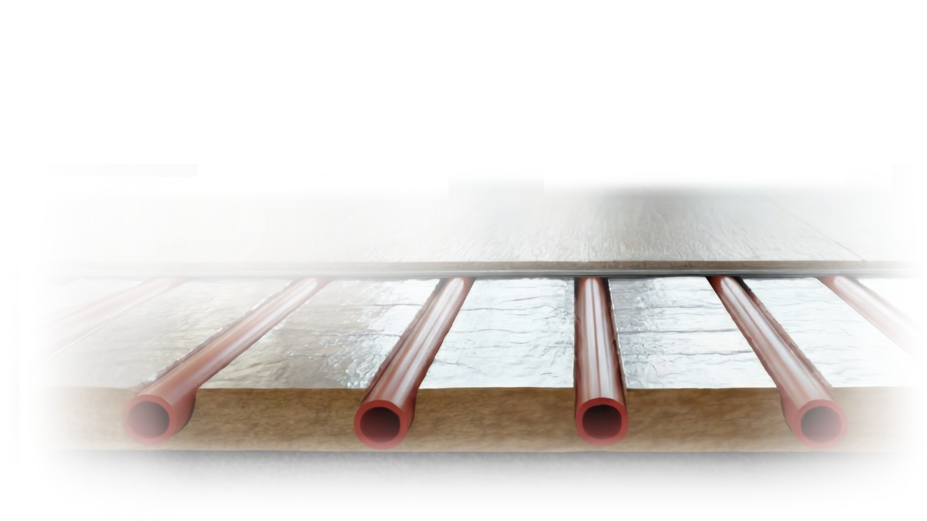 Header Bild für Desktop Version mit einem Baby und einer Auflistung verschiedener Merkmale unserer Fußbodenheizung.