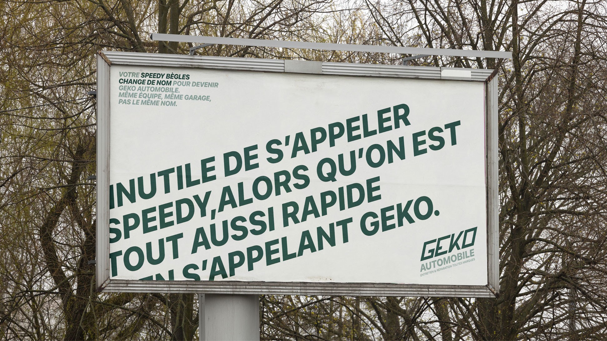 Affiche publicitaire extérieure pour Geko Automobile