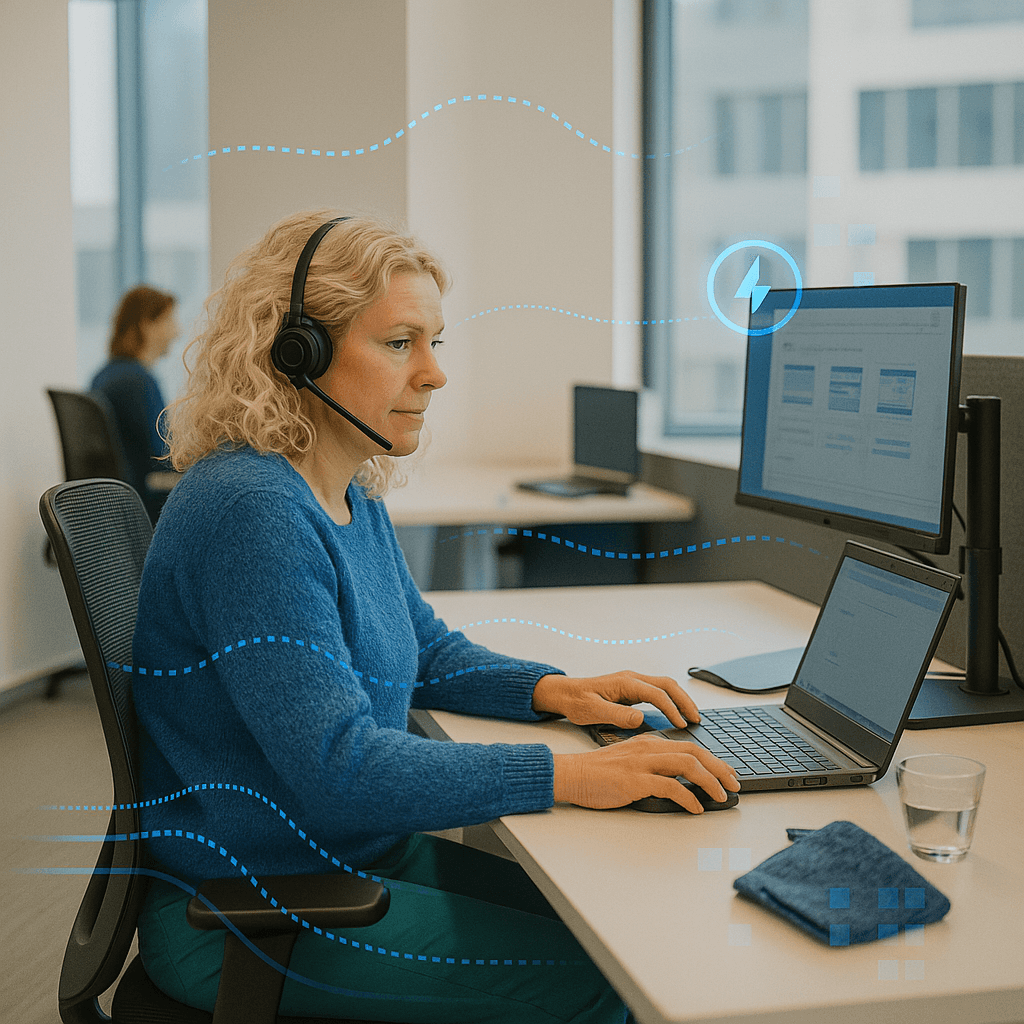 A woman sitting behind the computer