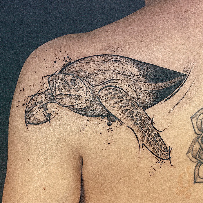Tortue - Sketch, Animaux, Graphique & Blackwork par Julien Joolz à Grinoir Tattoo