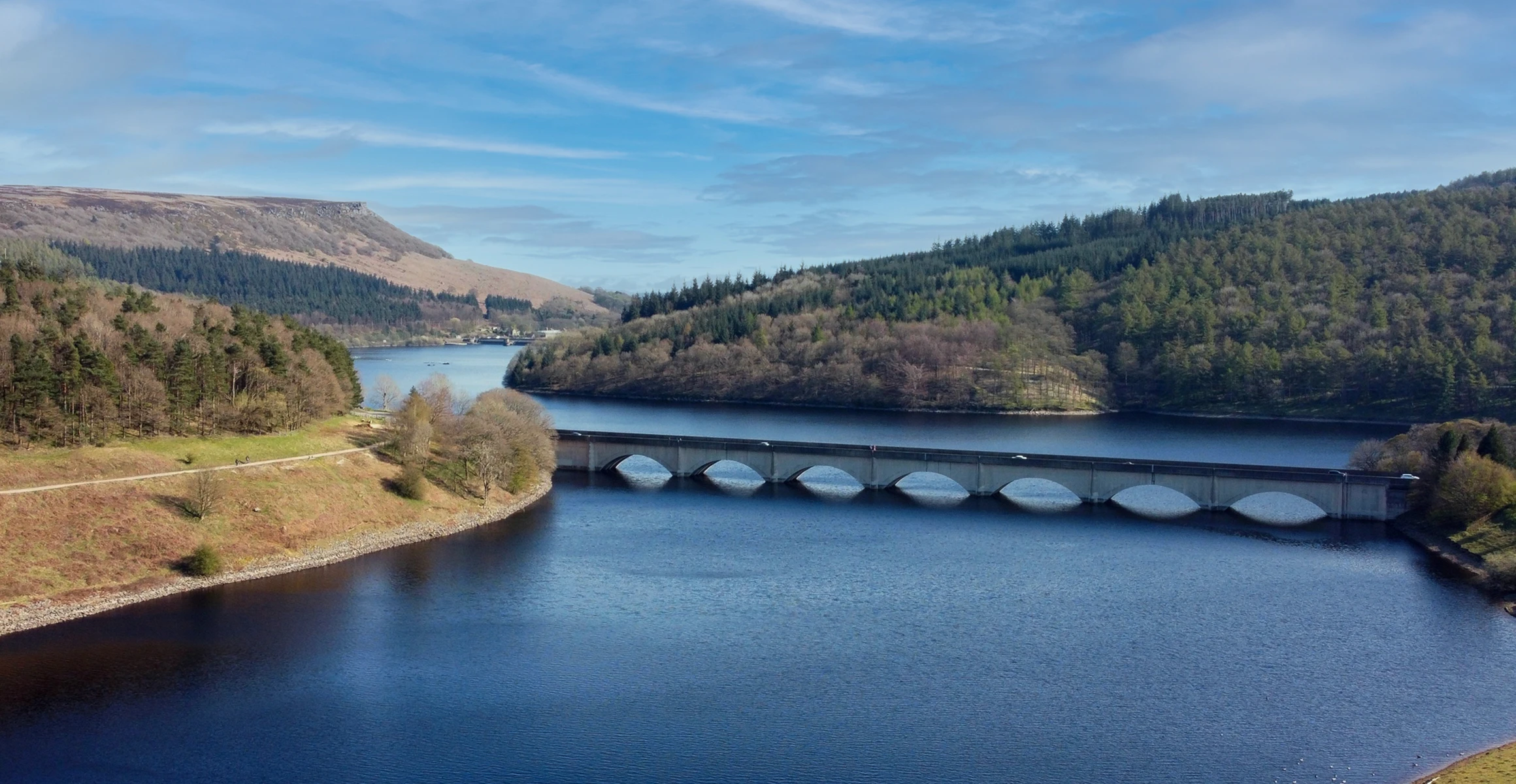 An aerial view of Ladybower resevoir derbyshire during a coach tour of derbyshire