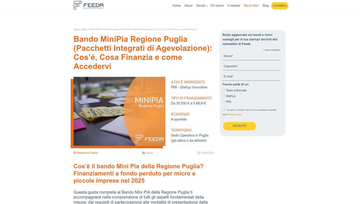 7 Bandi PMI da Non Perdere nel 2026 per la Tua Impresa - Mini PIA Puglia – Contributi a Fondo Perduto per Innovazione e Digitalizzazione