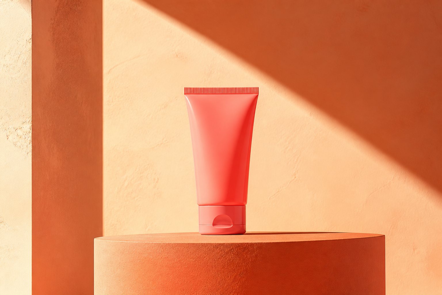 Coral products lined up by size on a terracotta surface
