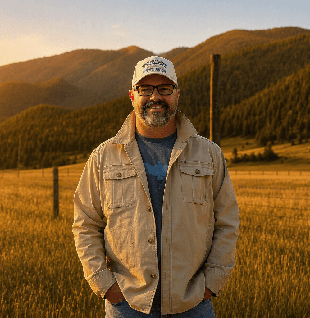 Portrait of Matt Rand in a field at golden hour
