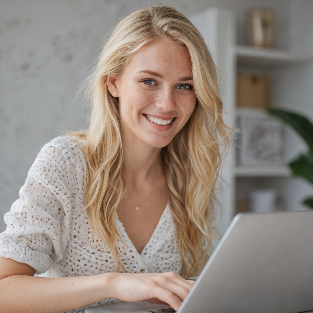 blonde woman working on her laptop