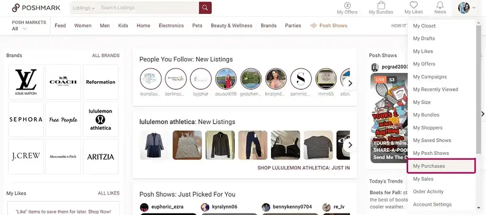 Poshmark My Purchases