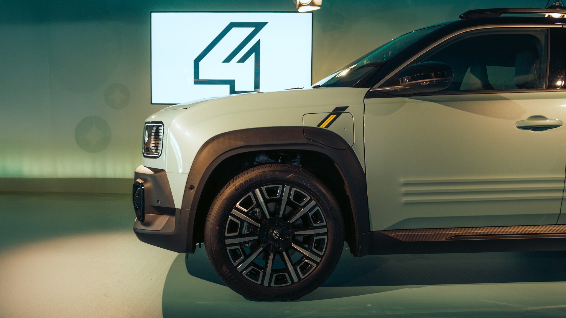 renault 4 car in moody light, grren blue, zwenkau leipzig