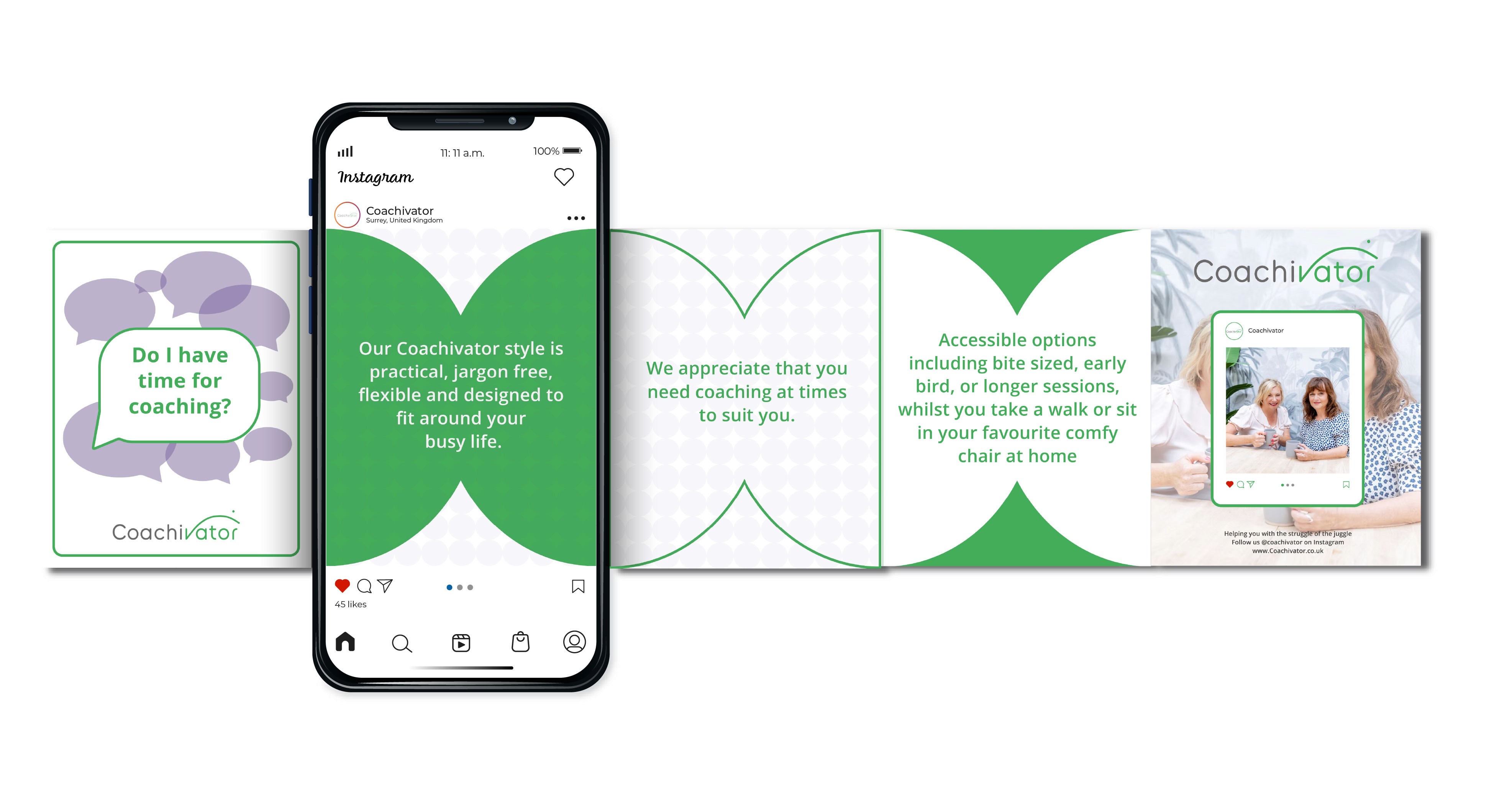 Phone mockup of a Coachivator Instagram carousel design