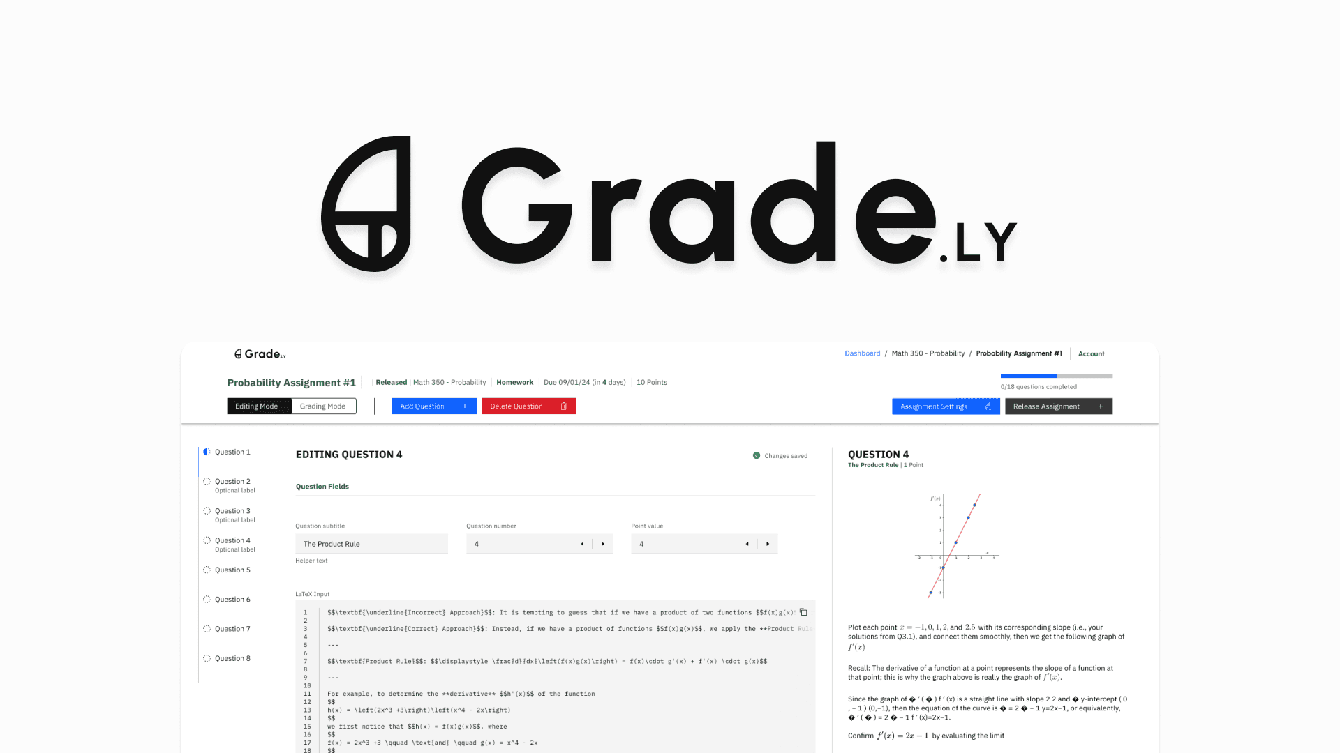 Image of Grade.ly logo and admin panel.