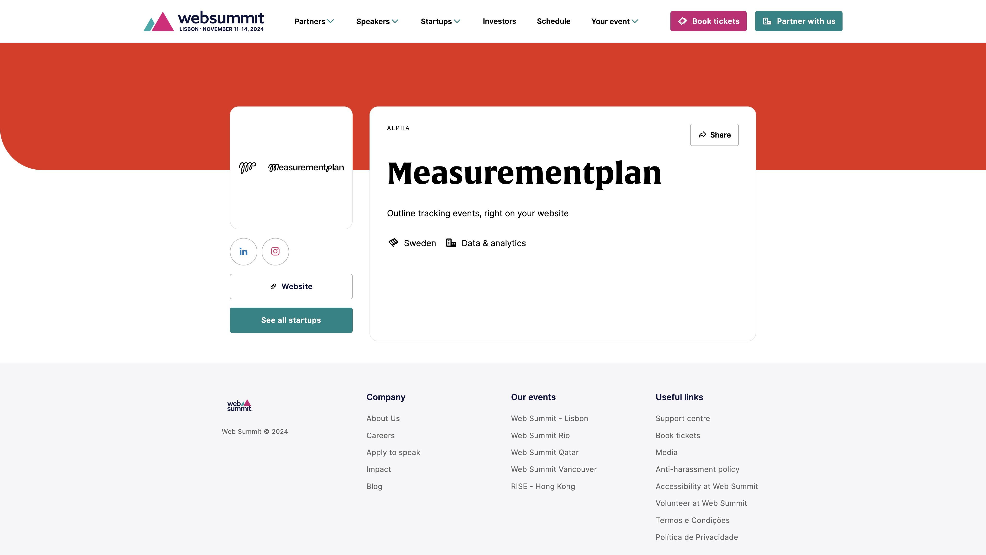 Landing page for Measurementplan on Web Summit 2024