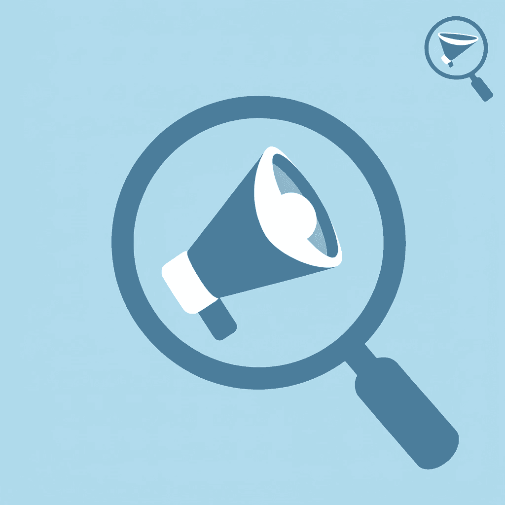  Magnifying glass focusing on a single decision-maker icon among many sales messages