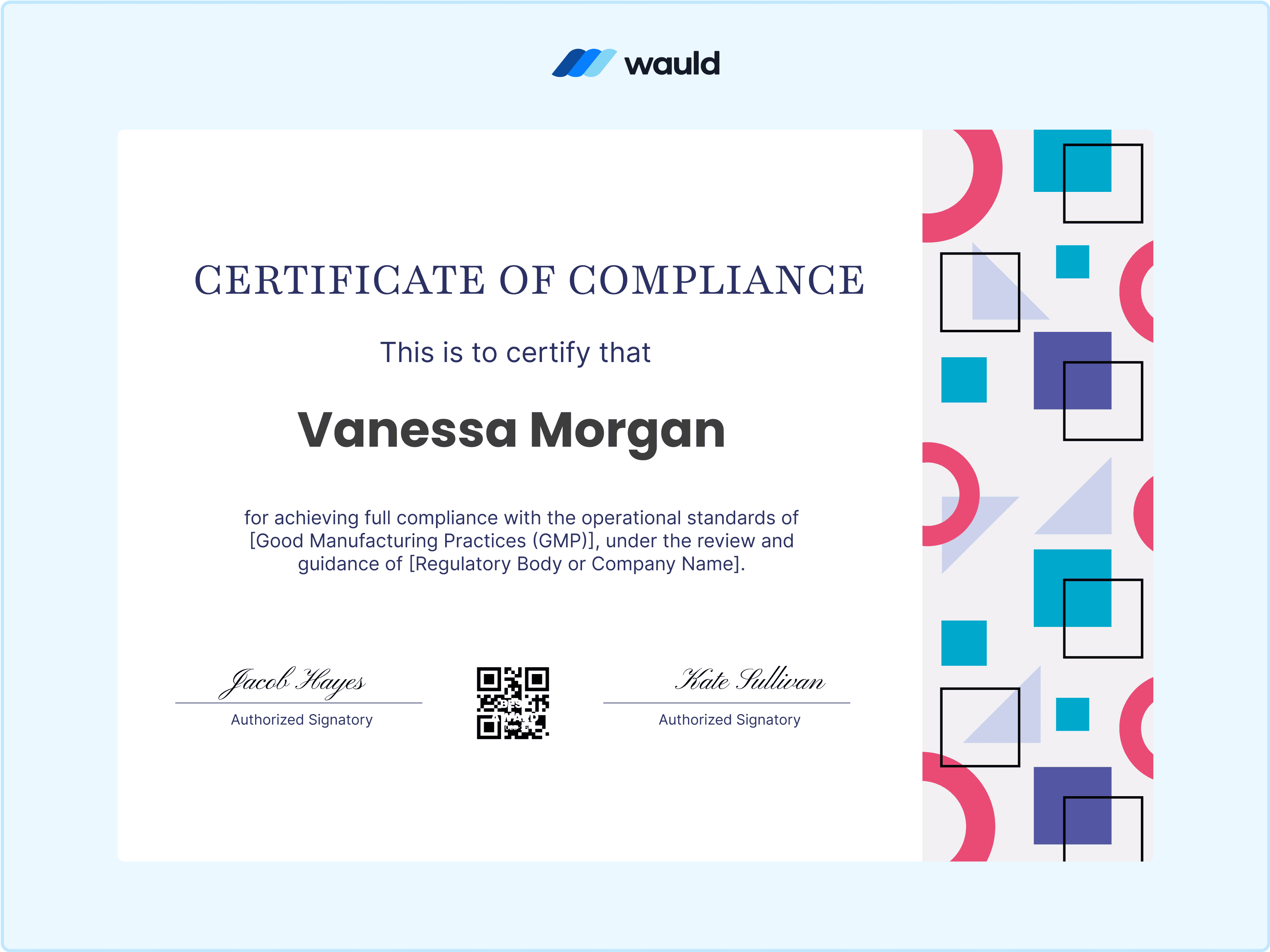 Wauld - Modern certificate of compliance template&nbsp;