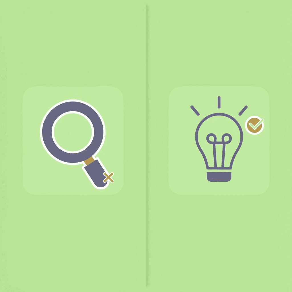 Before and after comparison showing unclear questions leading to wasted time versus clear questions leading to extracted insights