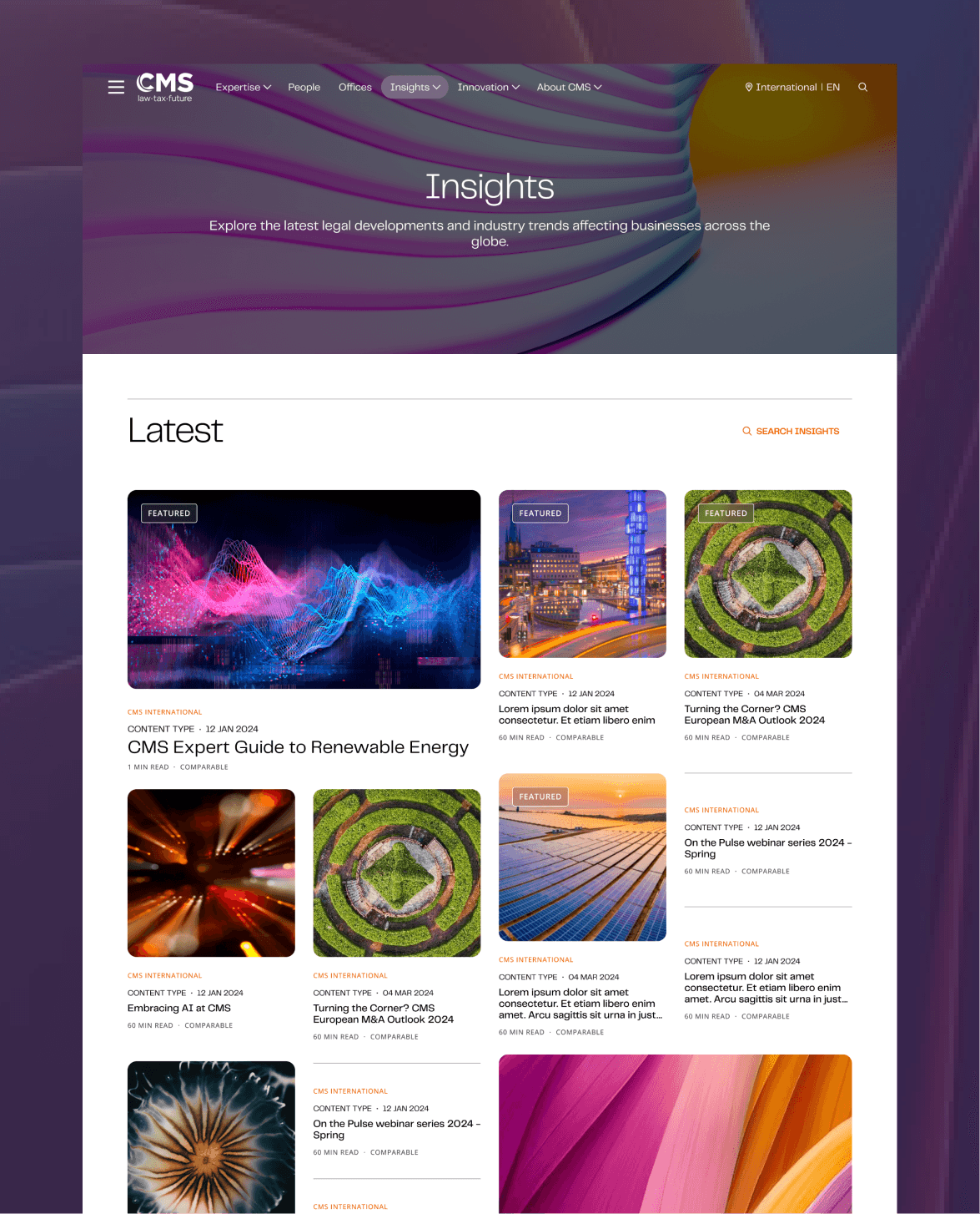 Ansicht der Webseite sowie der mobilen Ansicht des "Insight Hubs" von CMS.