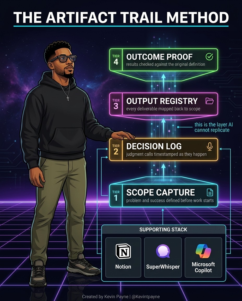 The artifact trail method: scope capture, decision log, output registry and outcome proof