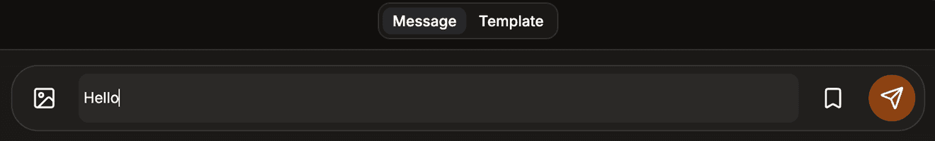 The inbox reply box with a message typed in it, an image attachment button on the left and the send arrow on the right.