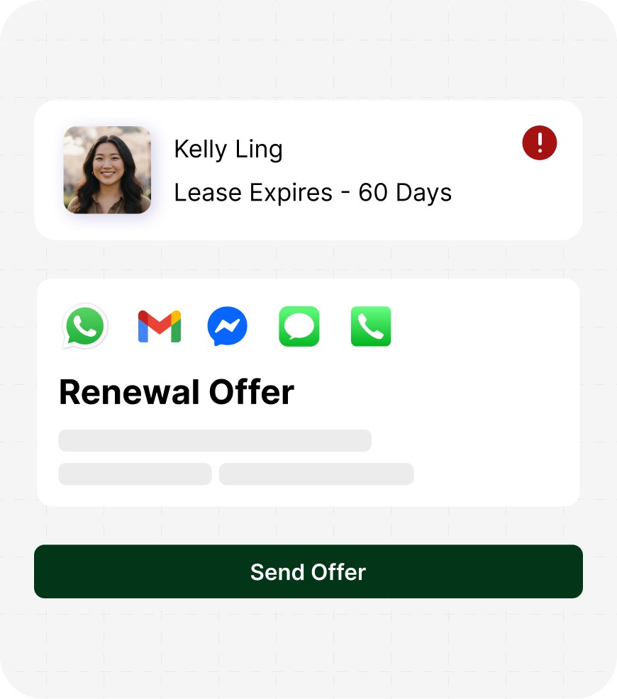Move-in checklist dashboard for Kelly Ling showing progress bar and tasks including add co-applicants, provide referencing documents, sign lease, and pay deposit.