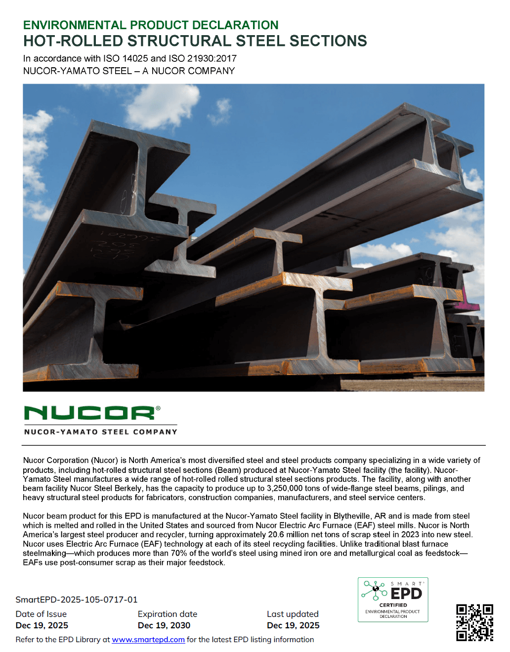 The EPD for the Nucor Yamato Steel Manufacturing Plant