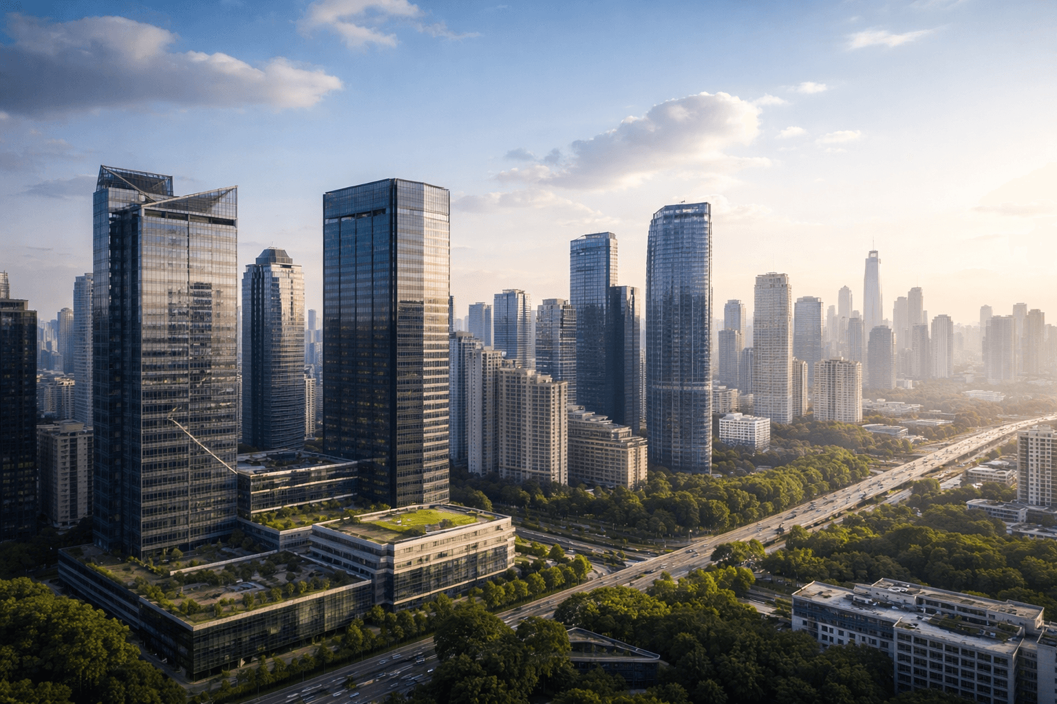 Morden skyline at golden hour