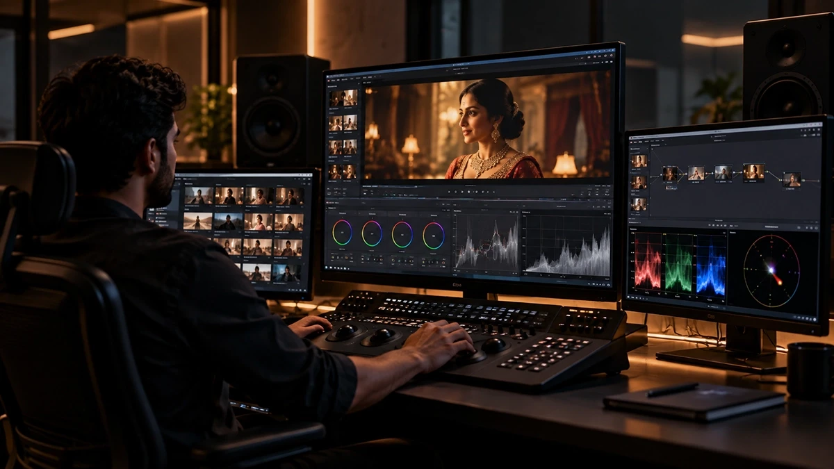 Professional color grading and post-production workflow at Cinesta