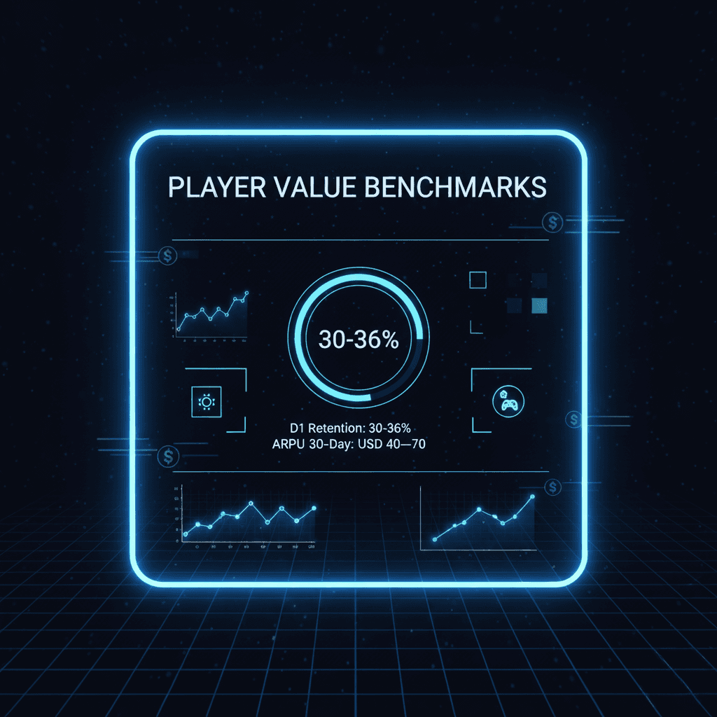 UAE player value metrics including 30-day ARPU and D1 to D30 retention rates.