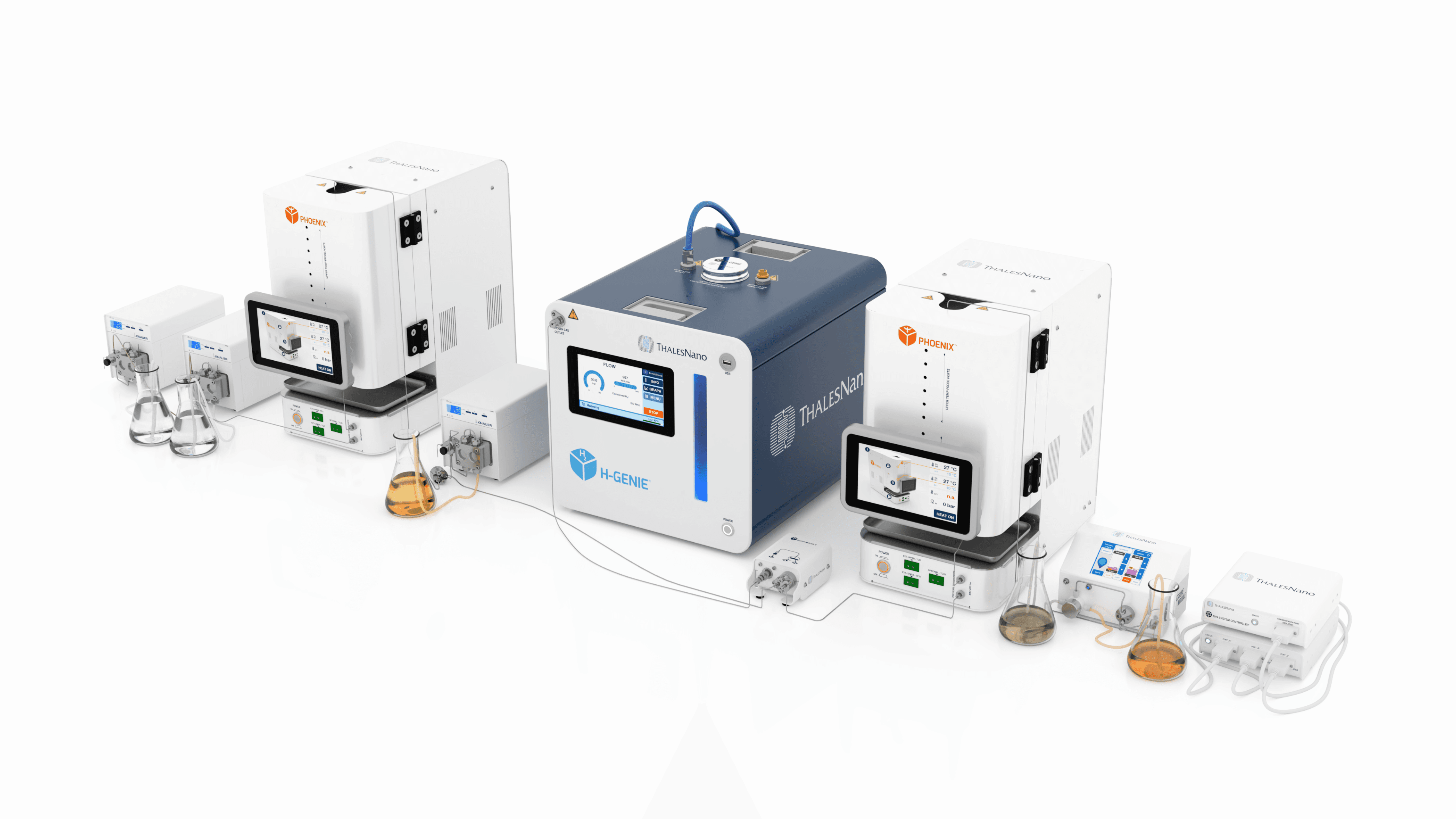 Scientific instruments and machines on white background