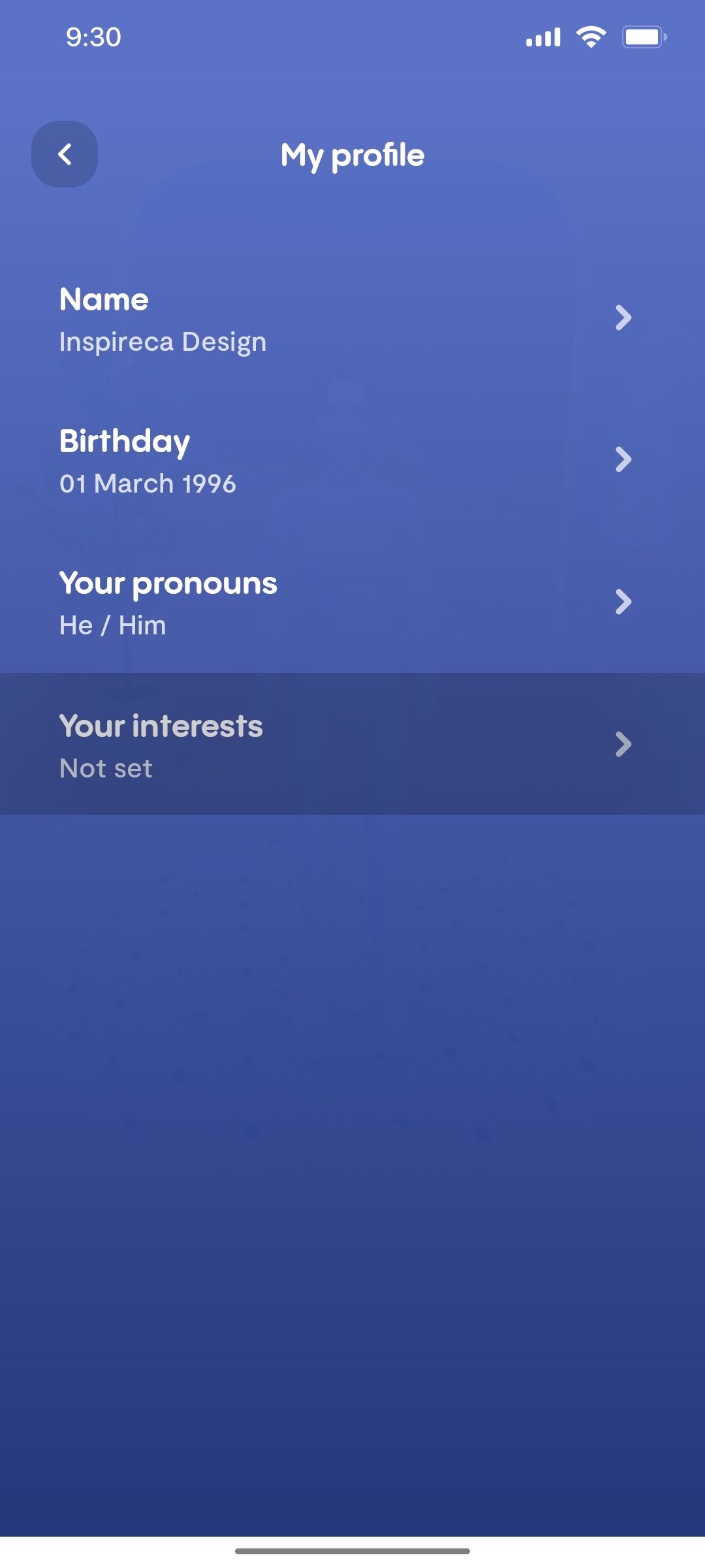 Replika Your Interest screen
