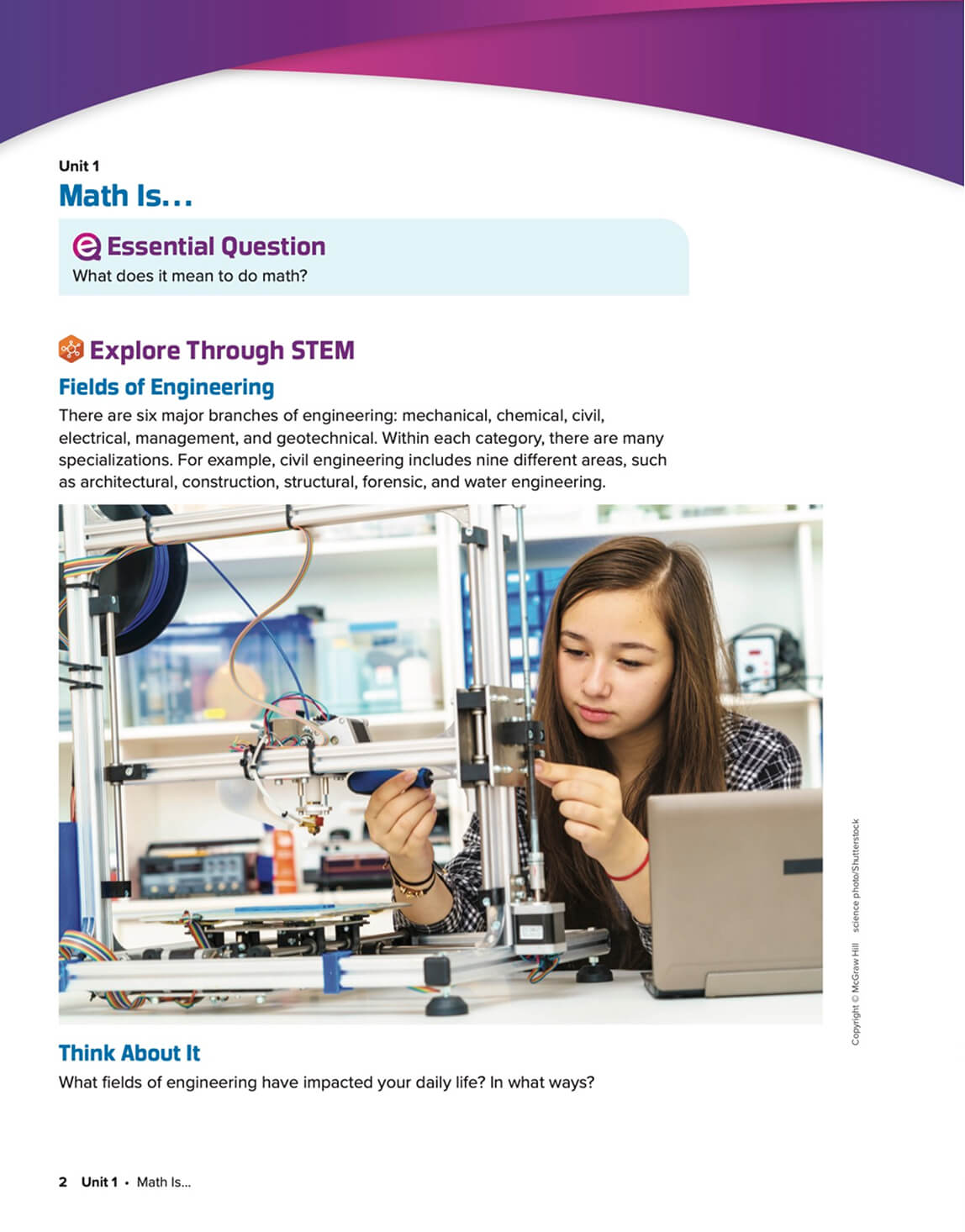 Student working on engineering project in a STEM classroom.