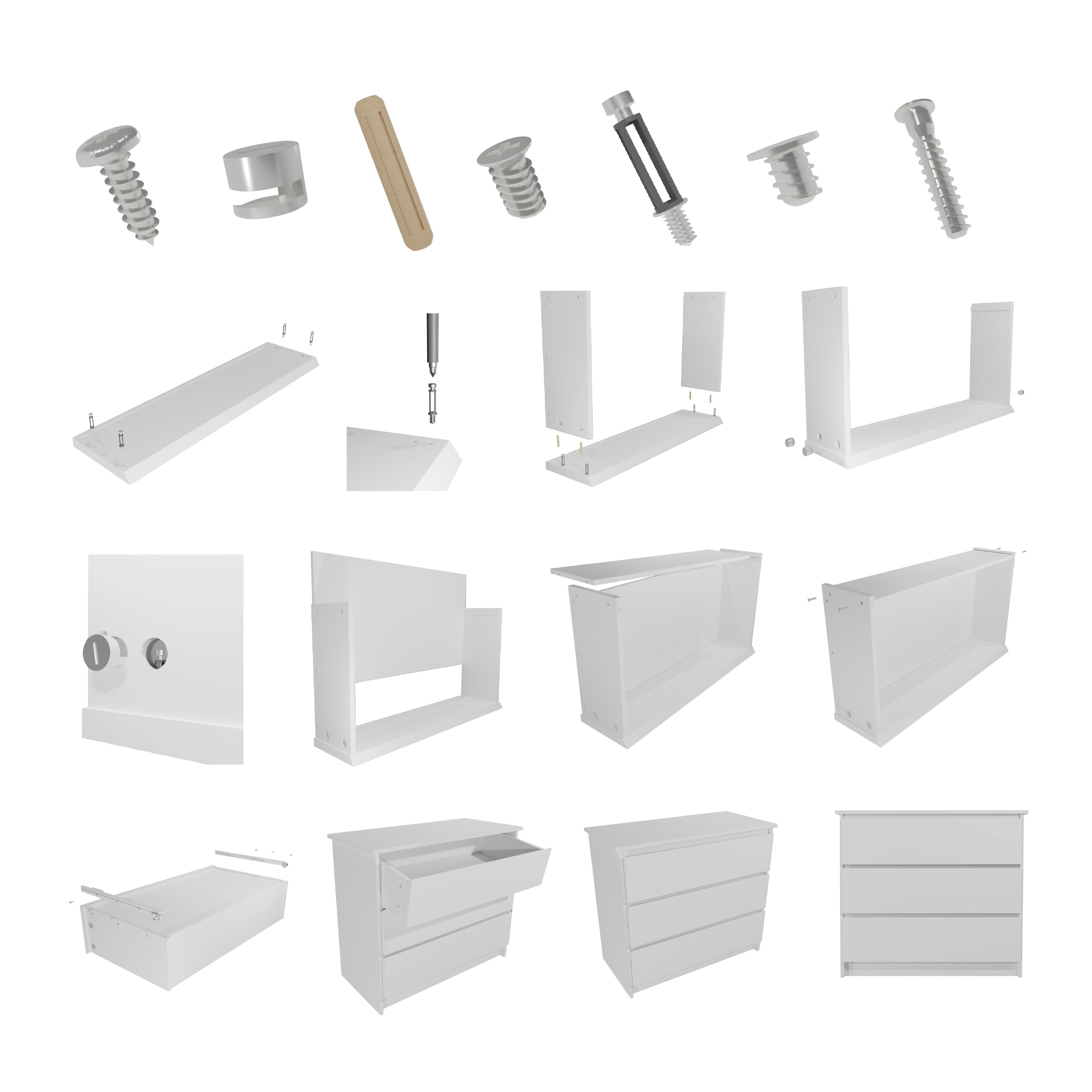 Modélisation 3D des matériaux et étapes de construction d’un meuble pour le projet IKEA Konstrüxion