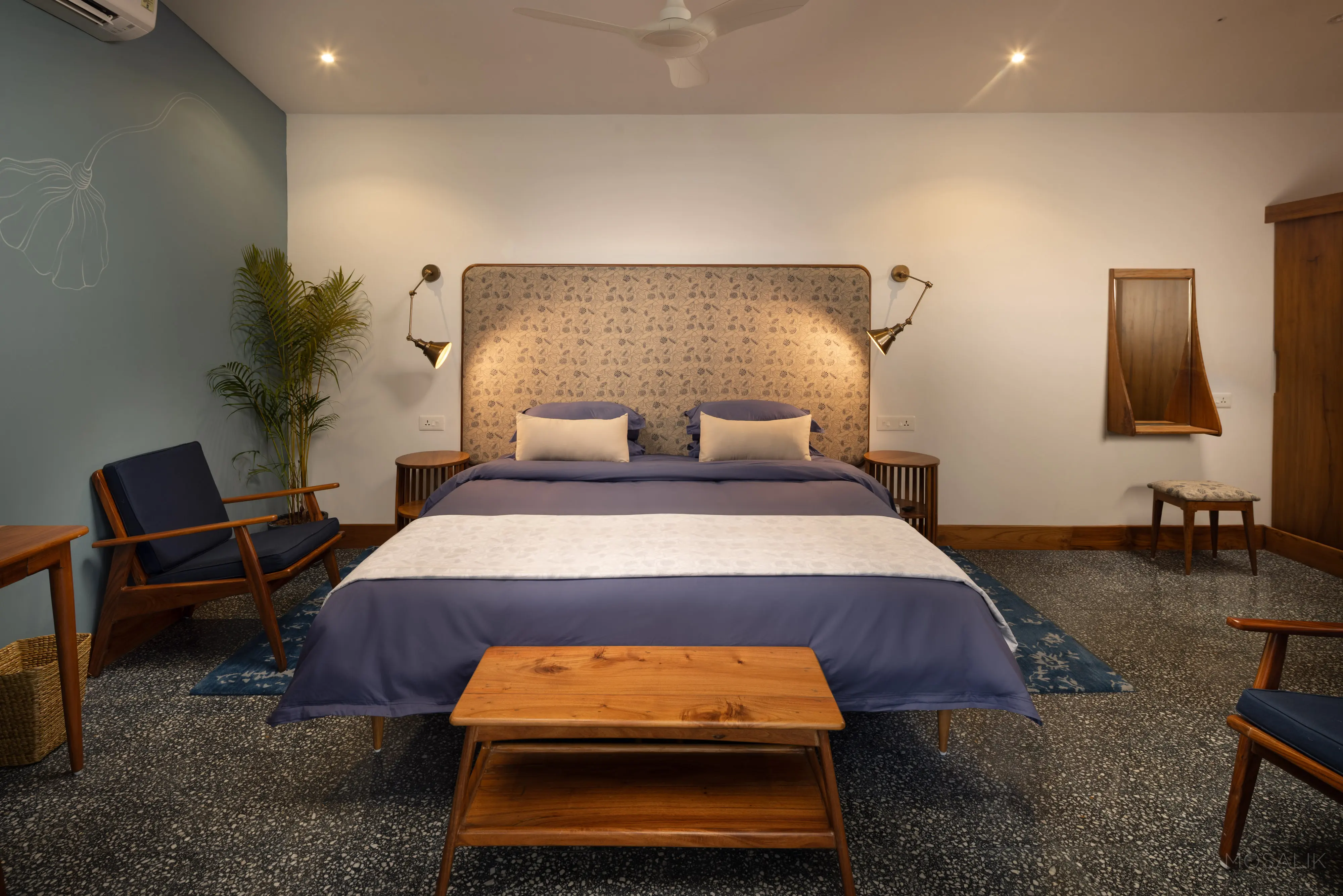 Room Four at Jaali Blue — king bed with jaali-print headboard