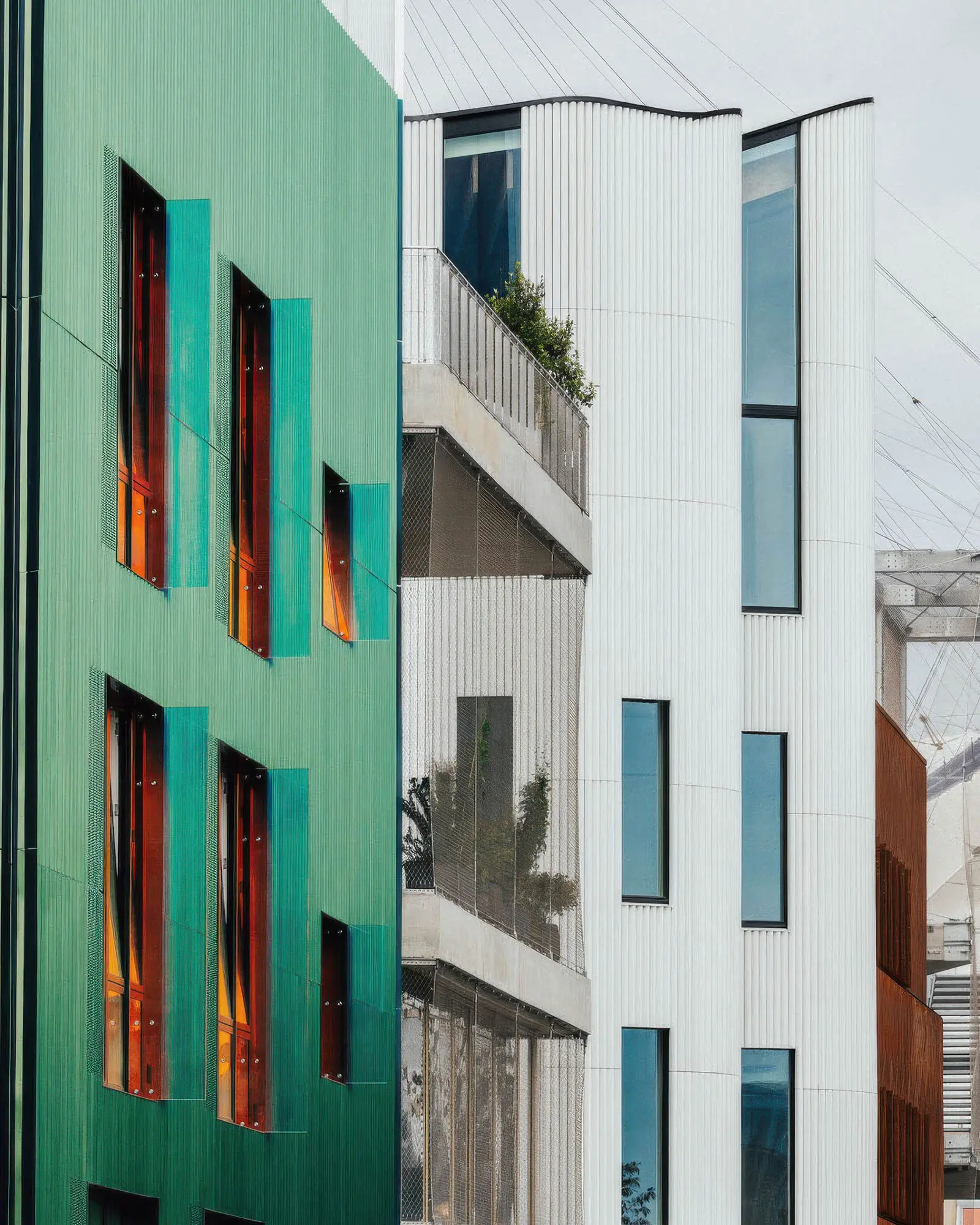 Green and white buildings