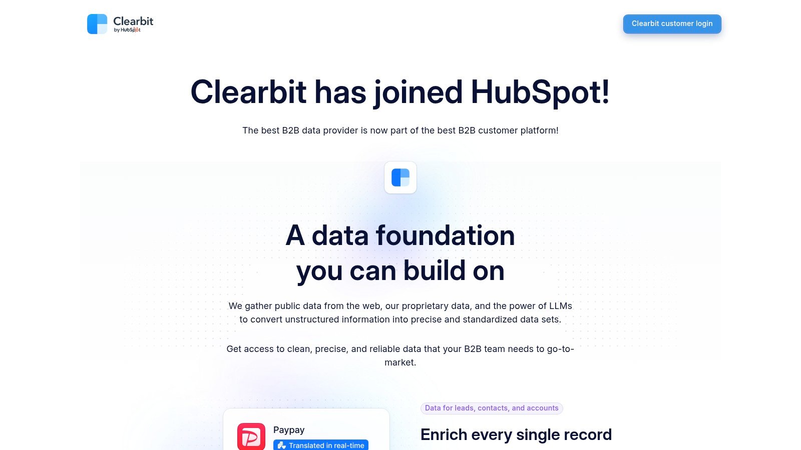 Clearbit homepage screenshot