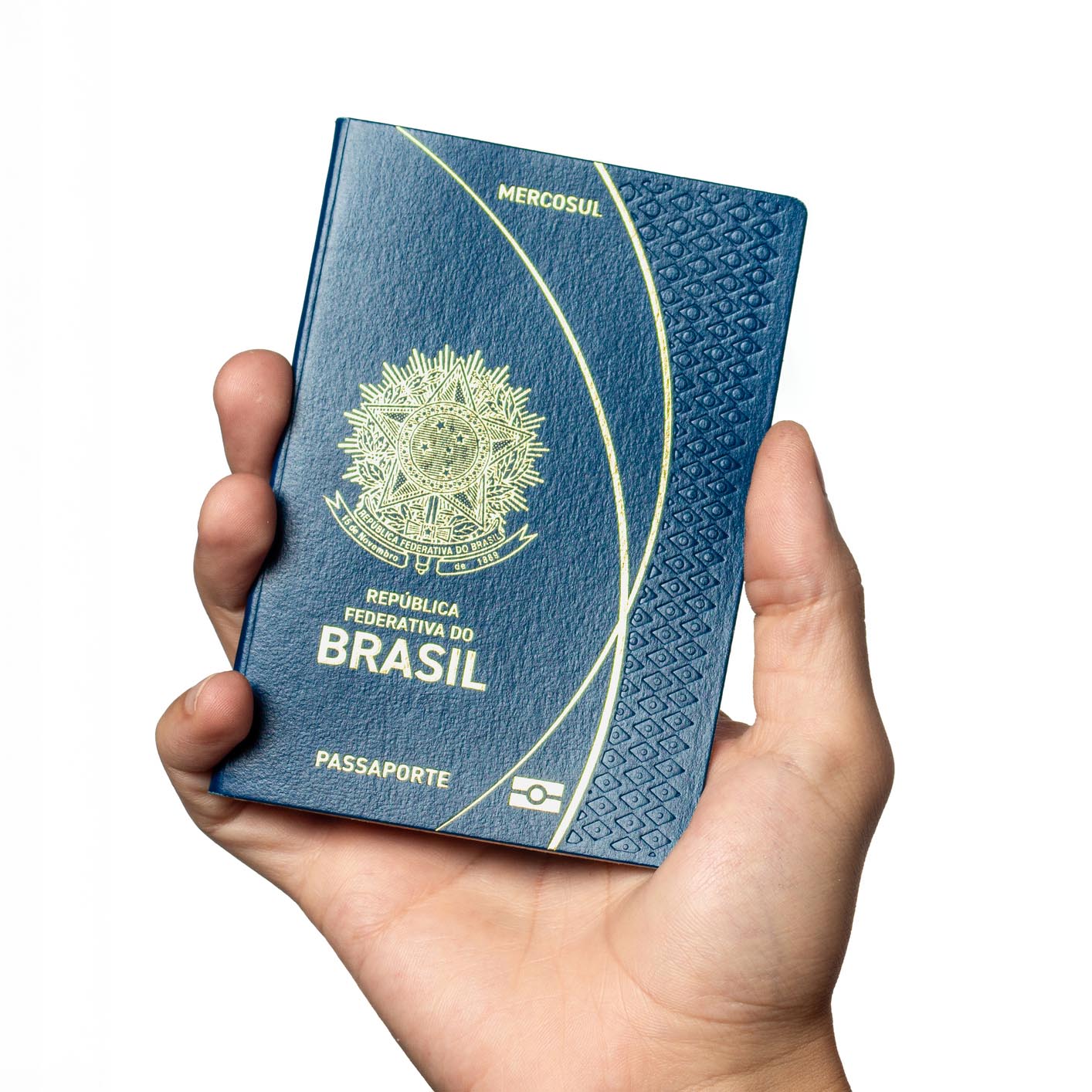 Hand holding Brazilian Passport