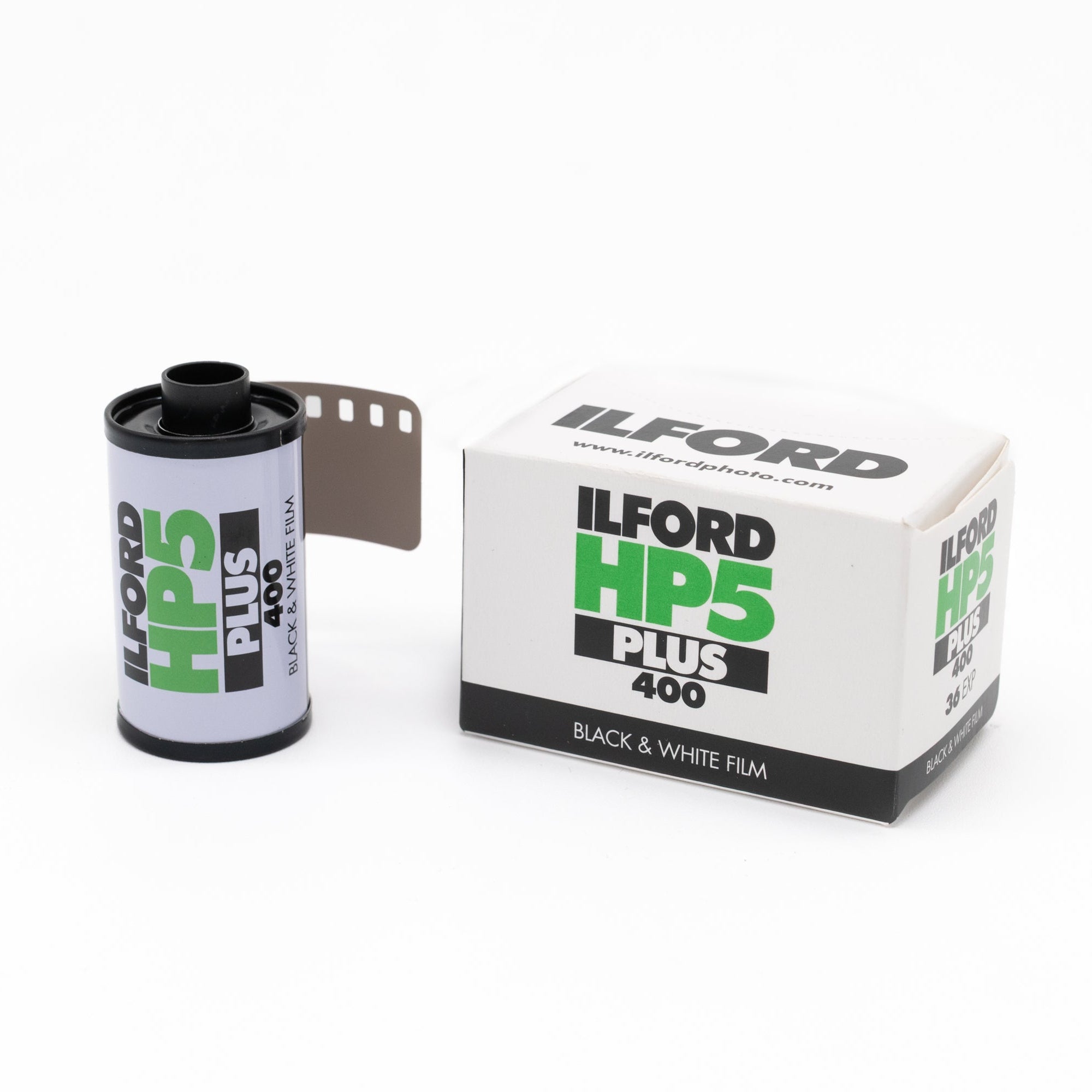 Ilford HP5 Plus 400 black and white film canister and box