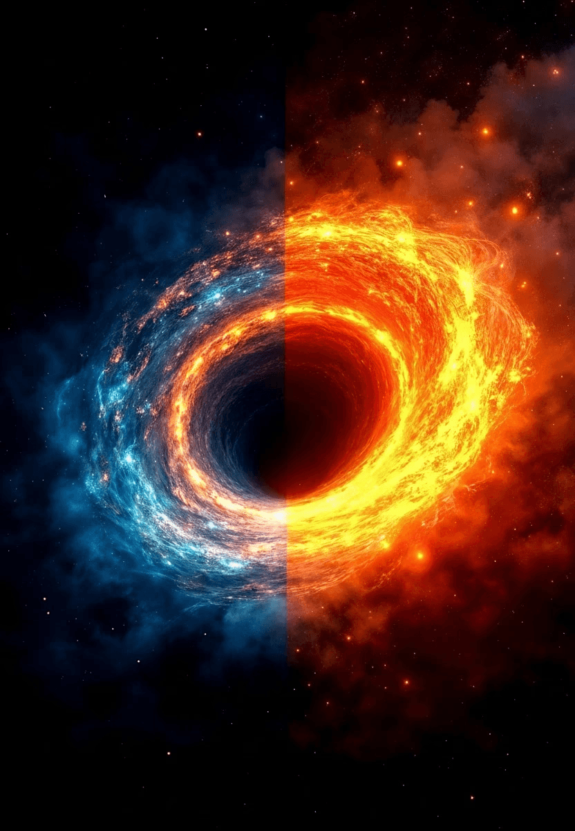 A 'What We Do' section for an AI-powered GEO & SEO service titled 'End-to-End GEO & AI SEO—No Blind Spots, From Crawlability to AI Featured Snippets,' set against a dramatic cosmic background featuring a black hole or vortex with swirling orange and blue nebulae. The section lists services such as Generative Engine Optimization (GEO), AI Search Index Audits, Answer Engine Optimization (AEO), AI Competitor Gap Analysis, and Multi-Engine SEO."