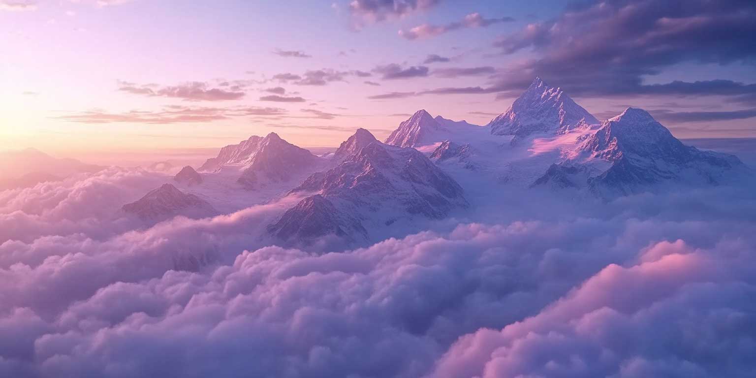 A distant mountain range at sunrise