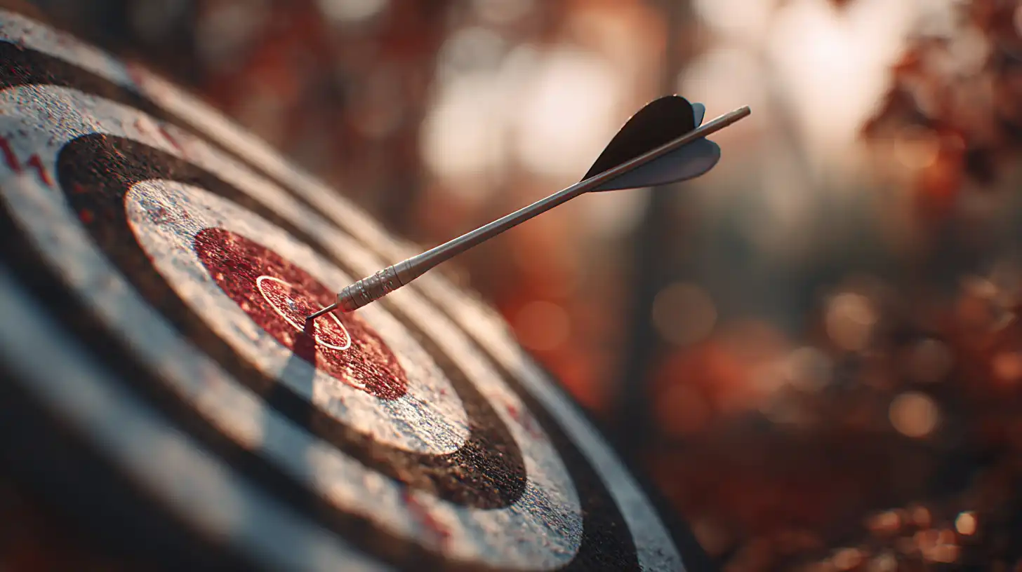 An arrow hitting the centre of a wooden archery target with warm autumn bokeh in the background, symbolising precision and accuracy required for a successful Post-Graduation Work Permit application in Canada