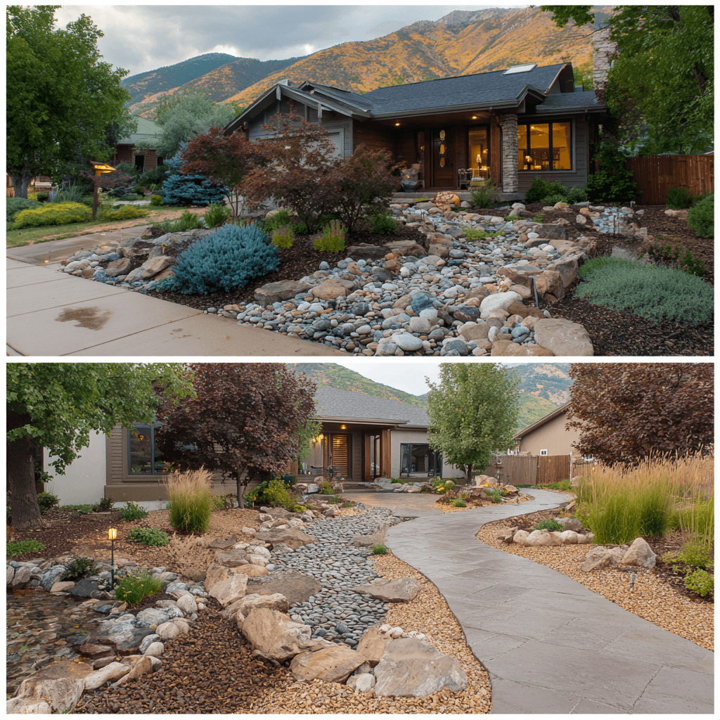 Gravel pathways and native plants in xeriscape