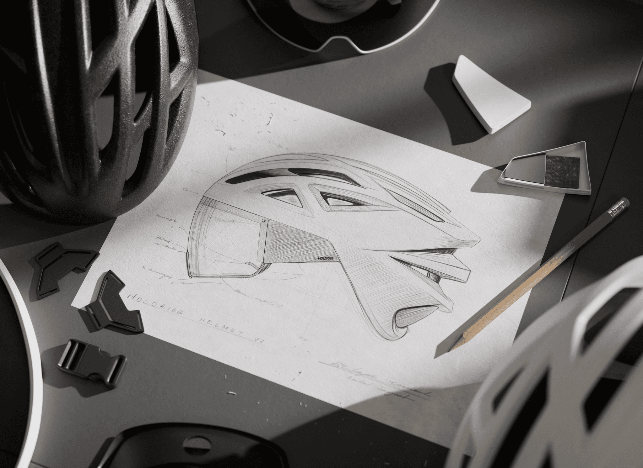 Designer table top, showing the creation process of the holoride branding