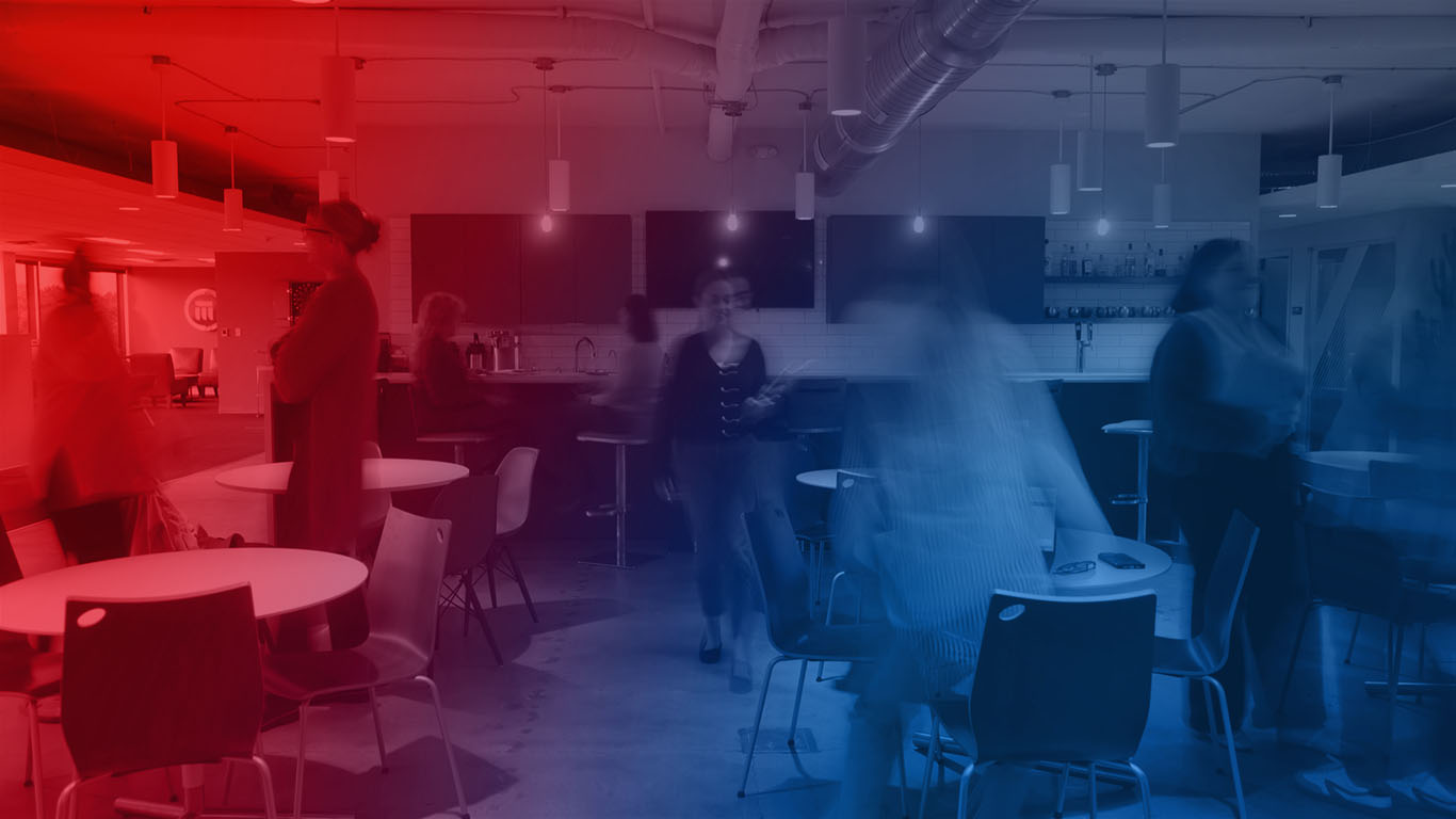 The people who define WTADS eating lunch with motion blur and red blue gradient.