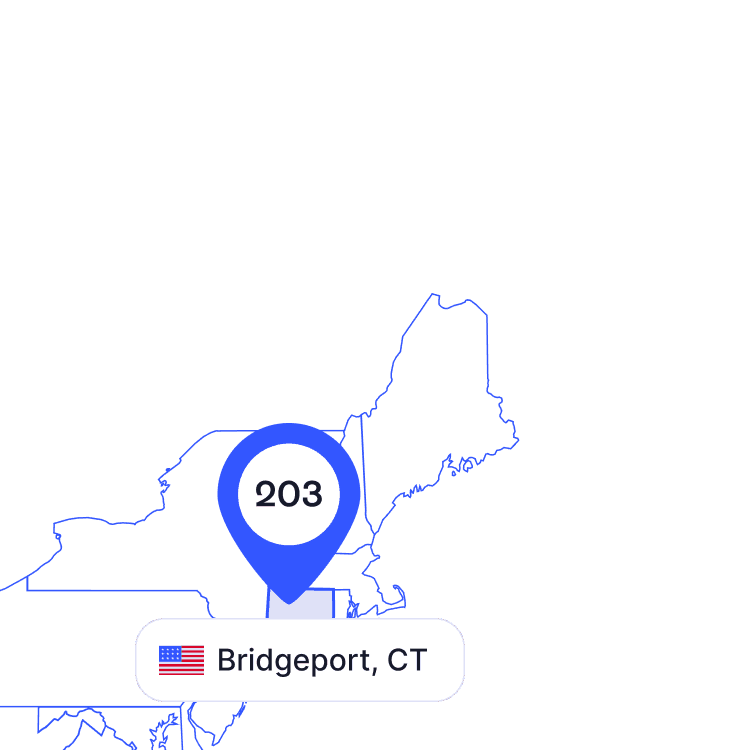 US map of 203 area code phone numbers and its coverage region