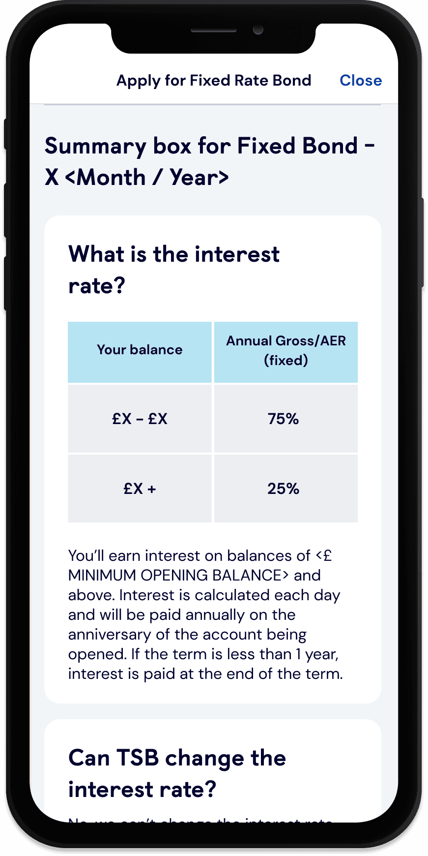 Before fixed-rate bond product screen with full summary box expanded
