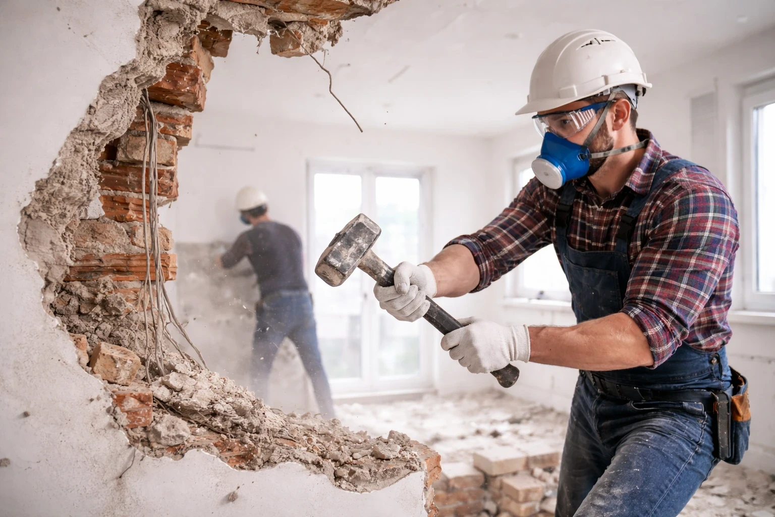 Professioneller Innenabriss durch Fachbetrieb in Kassel mit Schutzmaske und Staubkontrolle