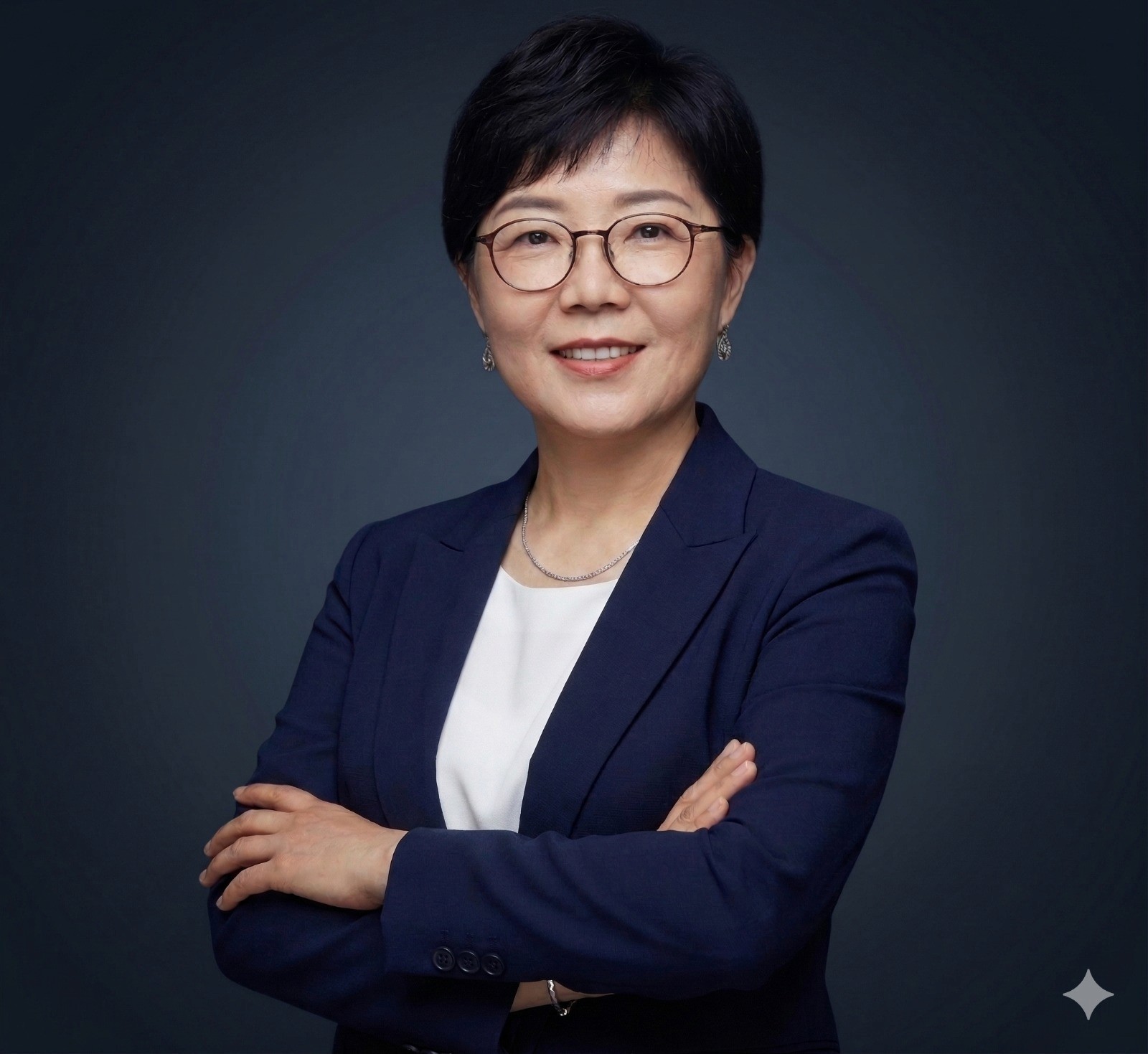 A man standing next to a blue and white vase
