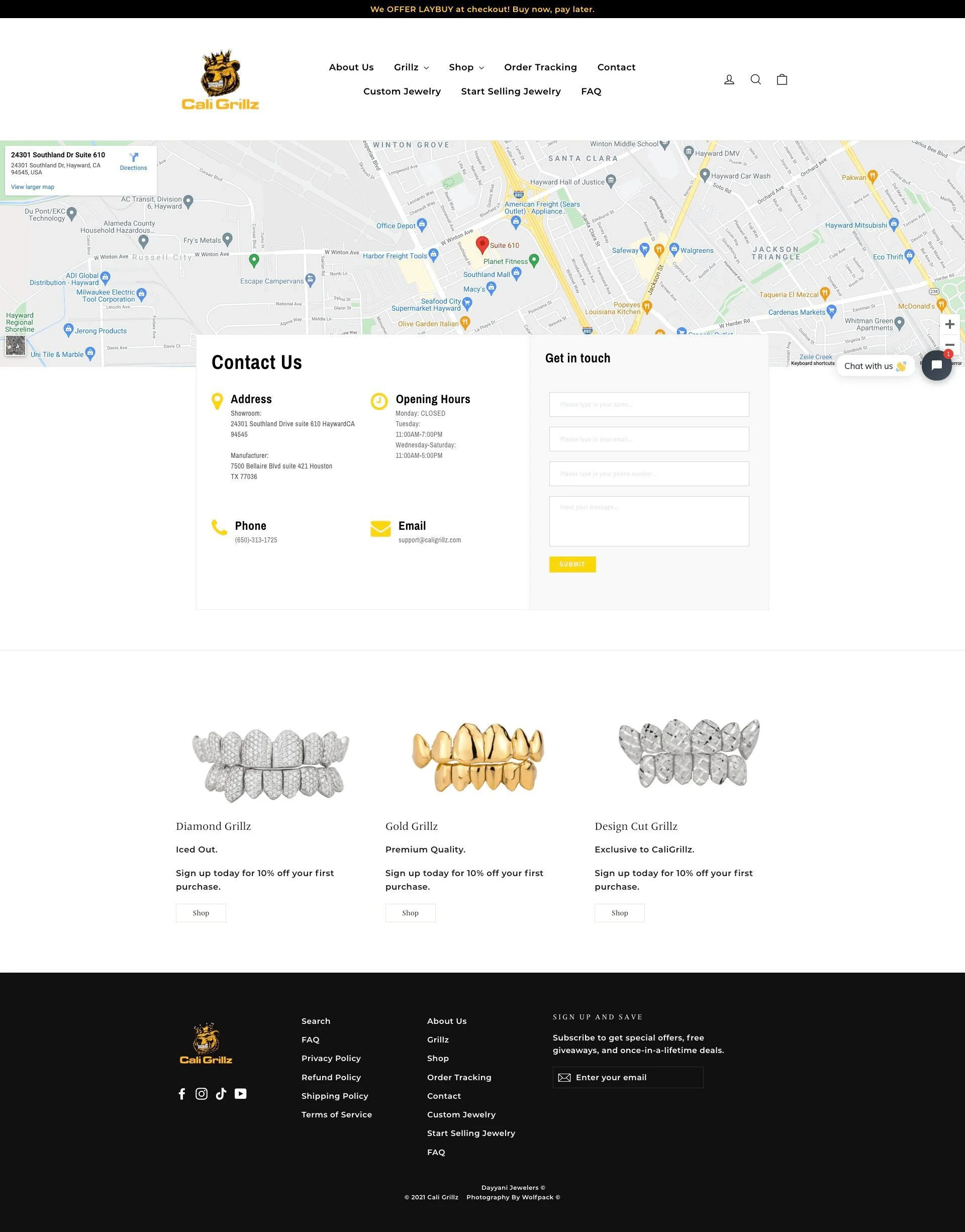 Contact Us page for caligrillz website developed & designed by Dreams Agency Mississauga, Ontario