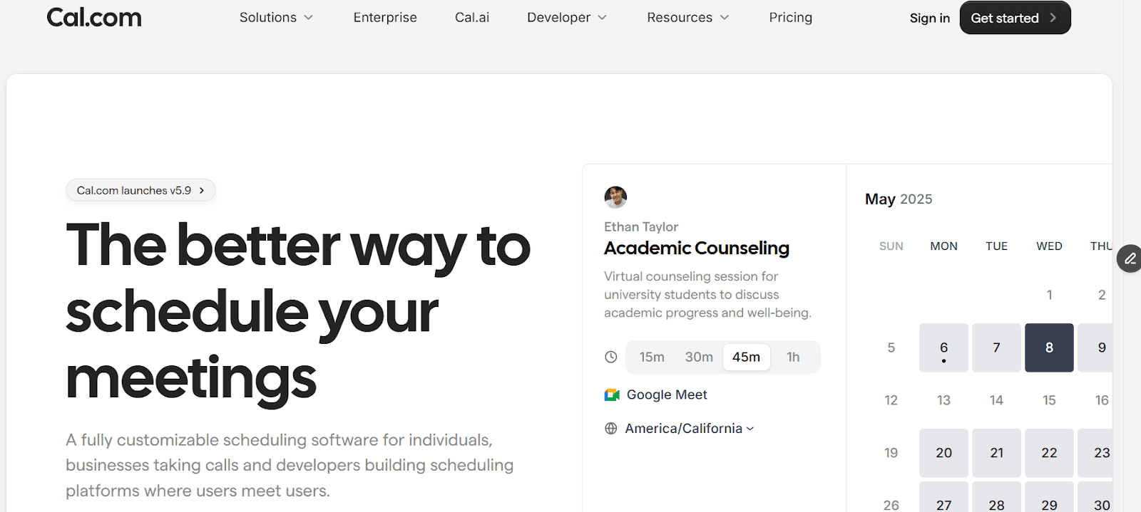 Screenshot of Cal.com's homepage, the best Acuity alternative