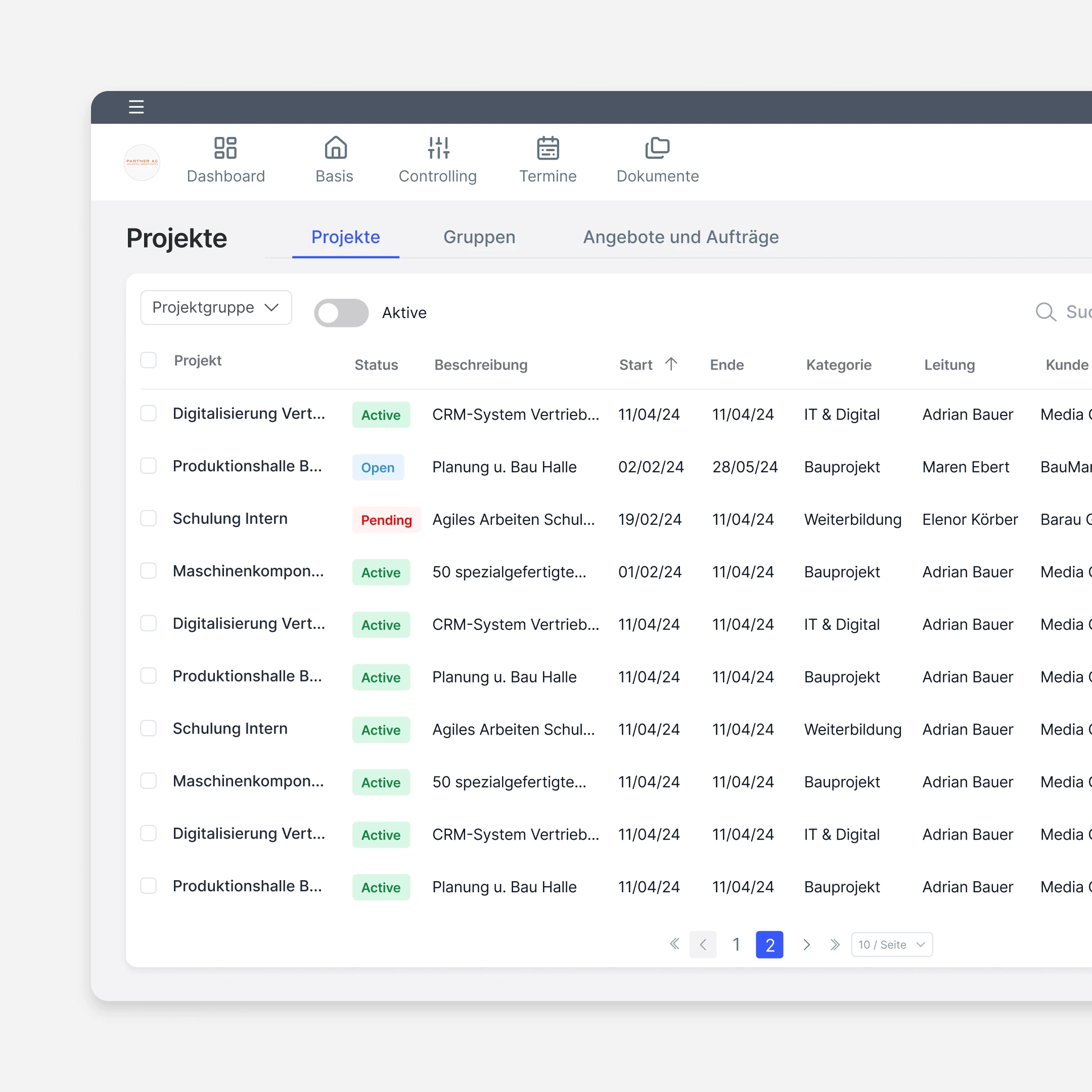 untermStrich ONE Projekte Übersicht
