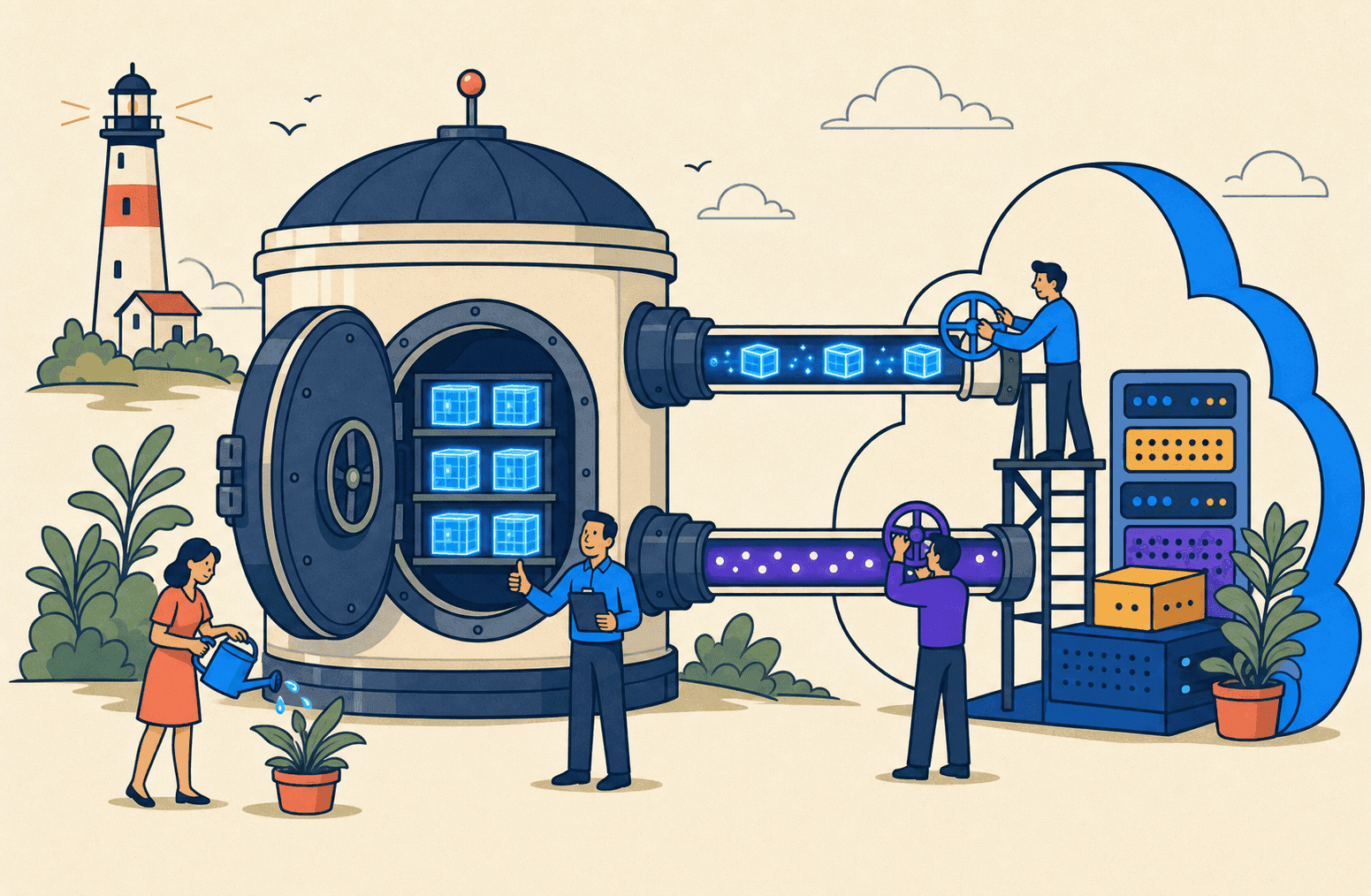 Abstrakte Visualisierung eines kontrollierten Wechsels von Customer-Engagement-Workloads