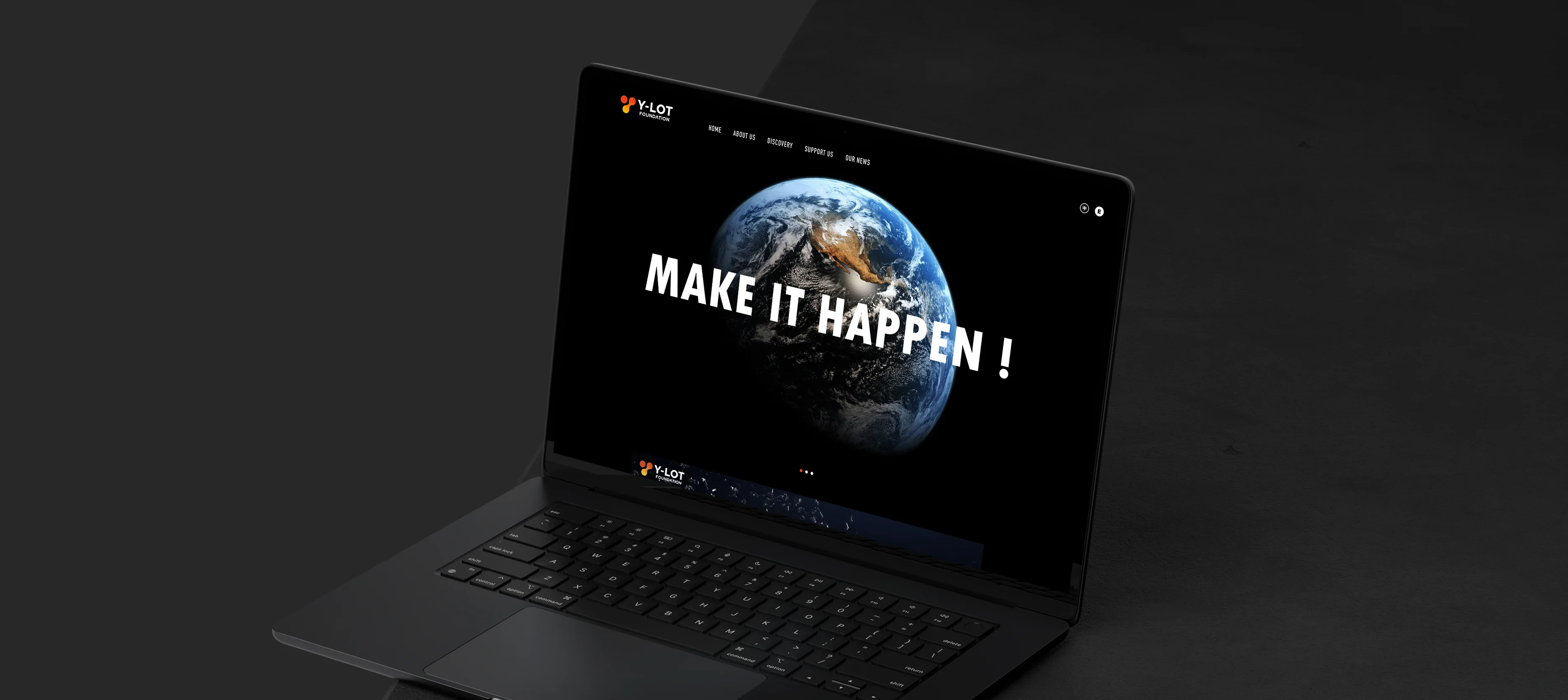 Y-LOT Foundation brand application – overlapping geometric shapes in warm gradient palette for digital and print materials by Teatime Studio.